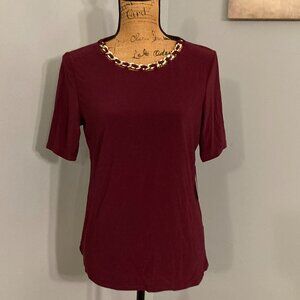 PerSeption Concept Round Neck Top with Goldtone Chain Embellishment Women Size M